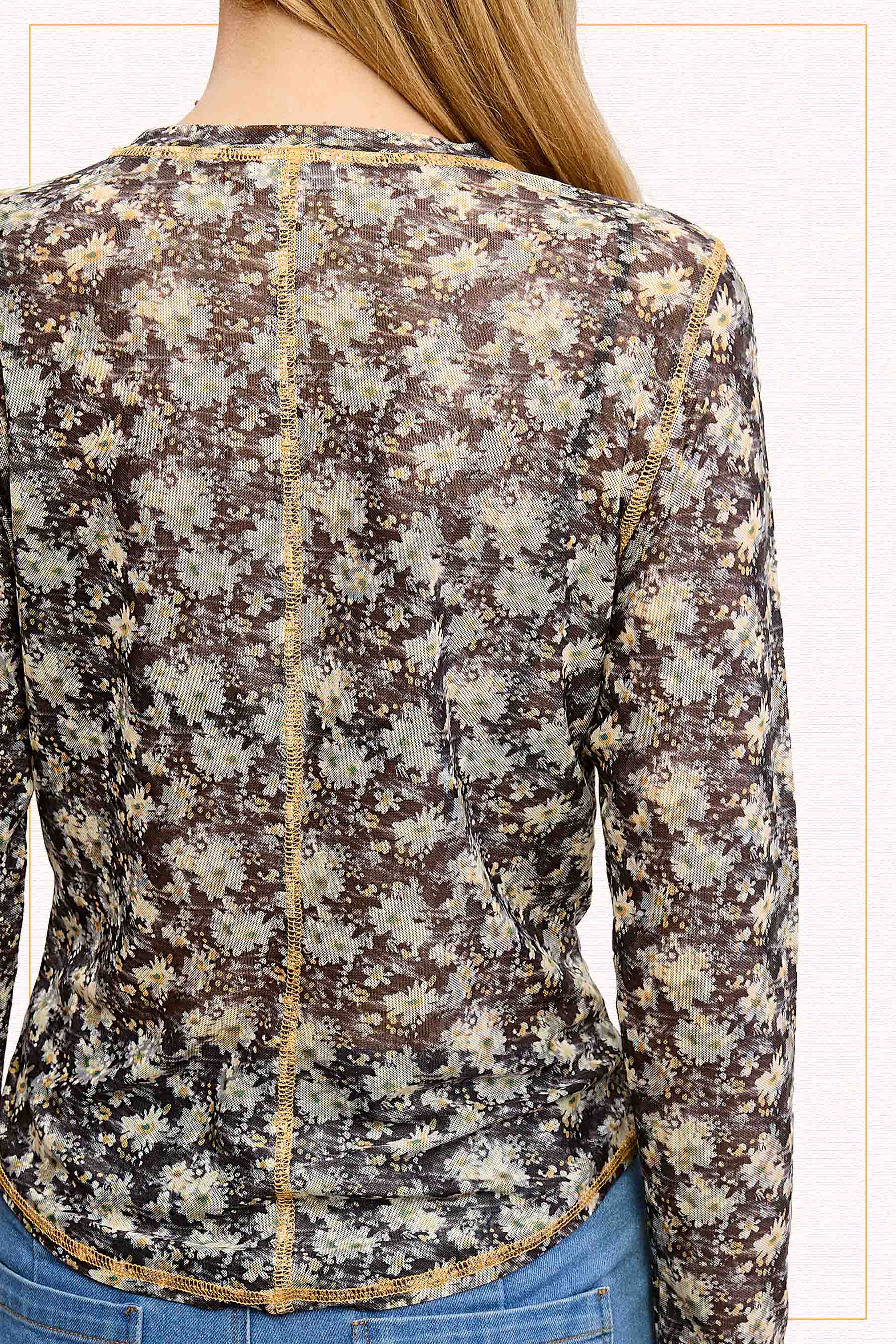 La Miel - Venta al por mayor Jersey corto de punto - Mujer - JCT7701-Top semitransparente con cuello redondo y manga larga con capas de malla18