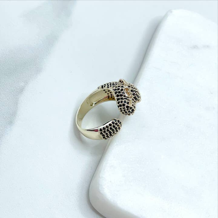 DIJU Jewelry - Wholesale Cocktail/Statement Ring - 18k Gold Filled Black Micro CZ with Panther Ring2