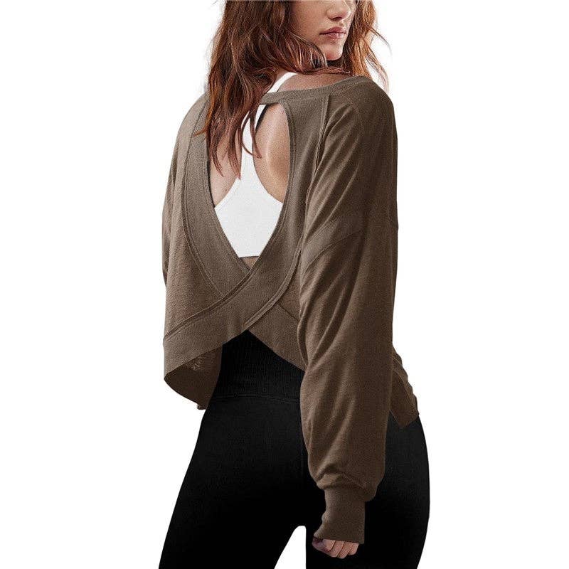 Sheer Trend – Engroshandel T-shirt – til kvinder – Enkel rygfri langærmet T-shirt6