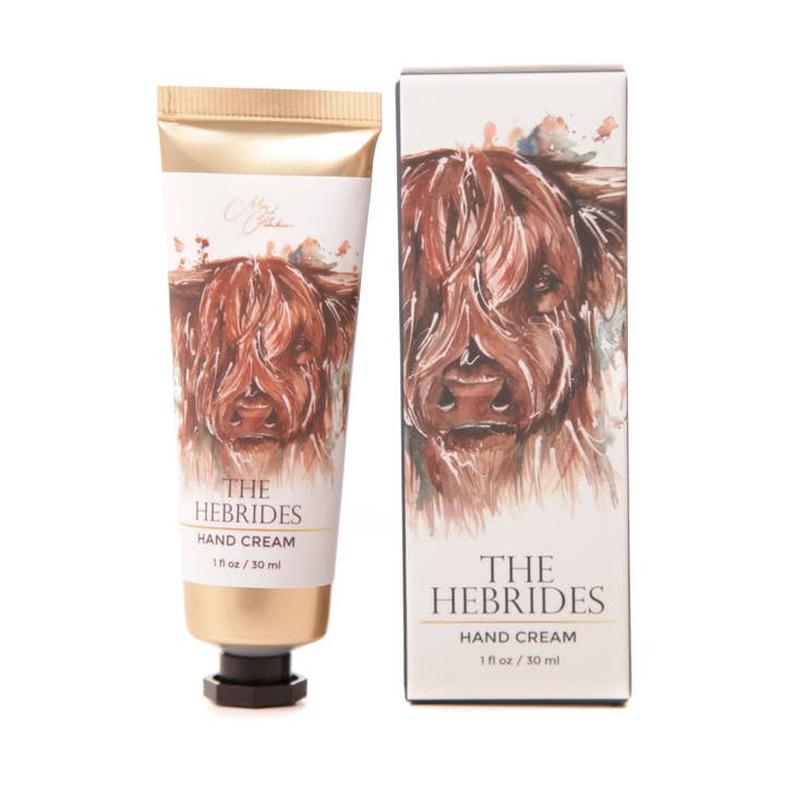 'The Hebrides' Highland Cow Design Hand Cream for wholesale by Meg Hawkins Art