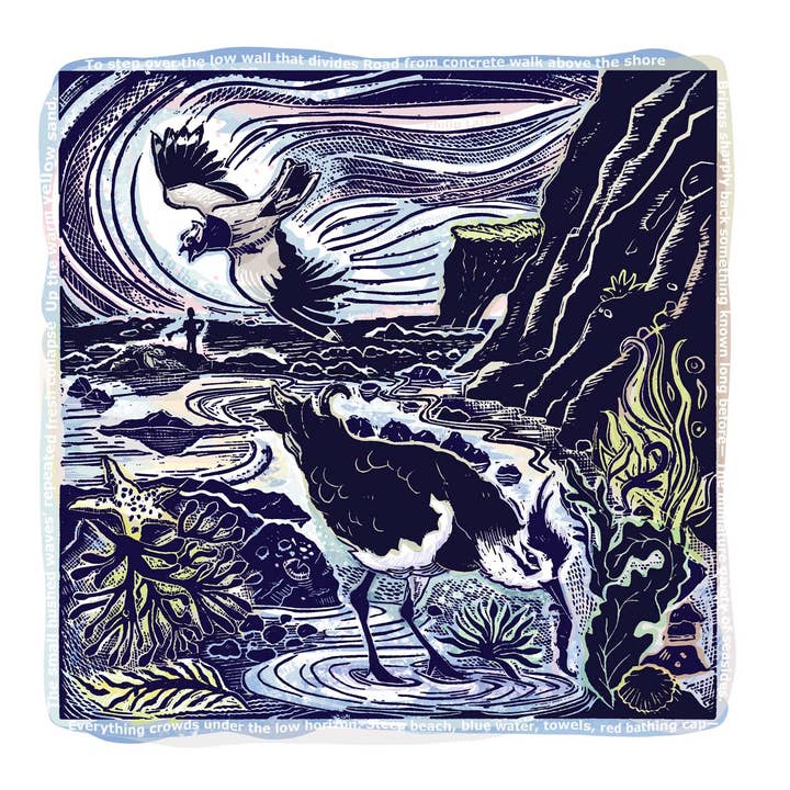A Walk Above the Shore (Lapwing) Limited Lino Print for wholesale by Jamie Poole