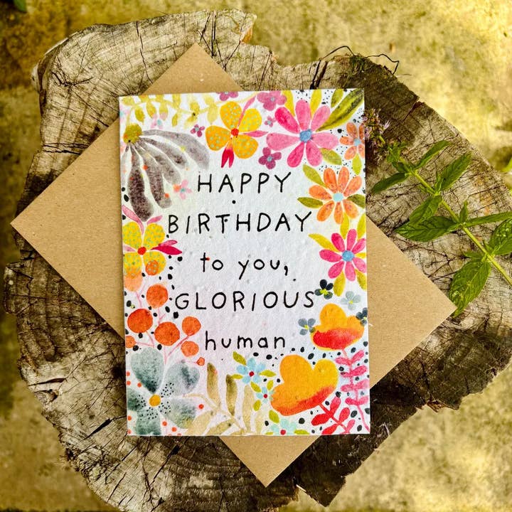 Plantable Seed Paper Birthday Card, Blank Inside for wholesale by Erika's Whimsical Art