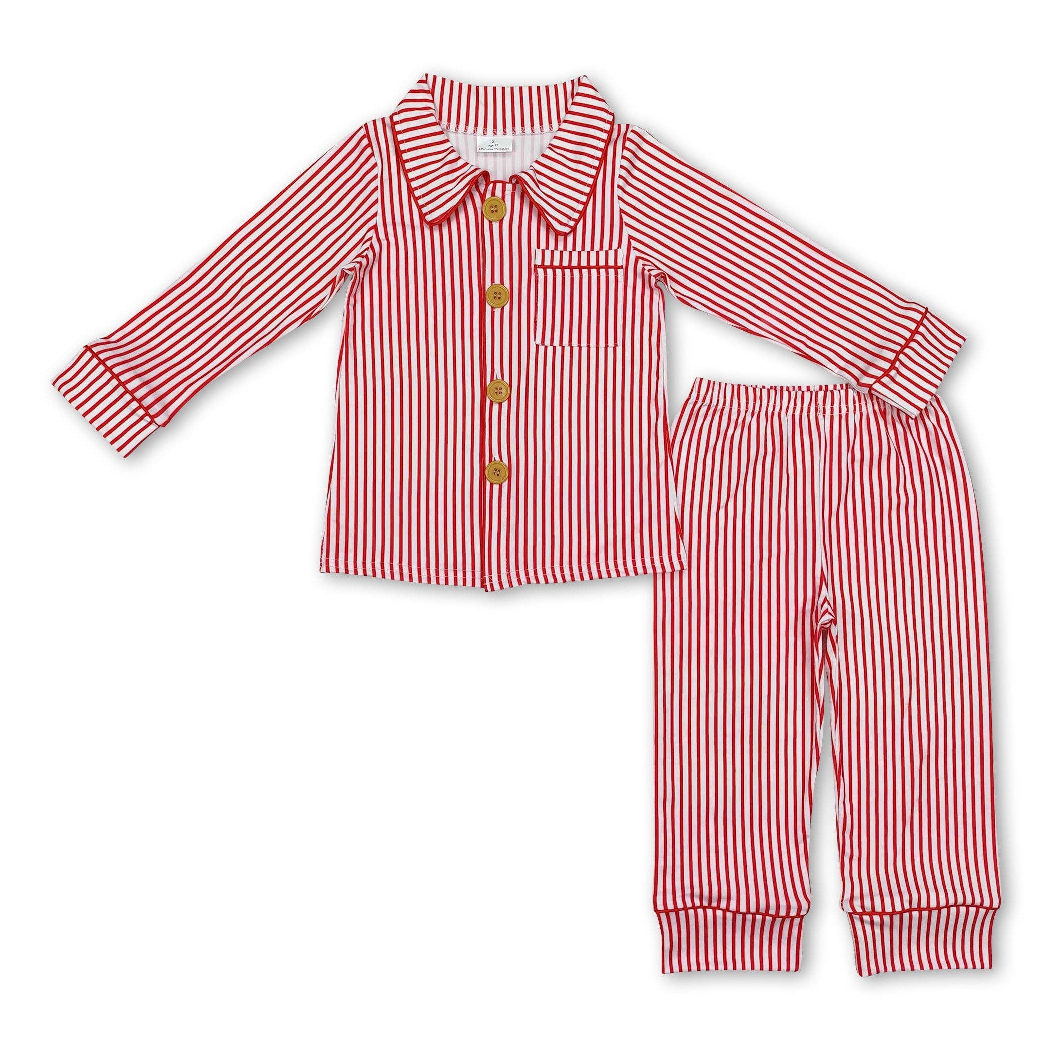Yawoo Garments - Wholesale Sleepwear Set - Kids - Red stripe pocket kids boys Christmas button down pajamas0