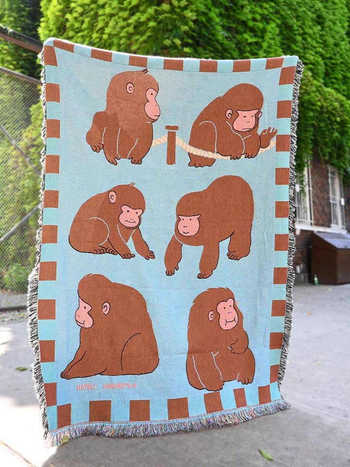 "Macaques!" Throw blanket for wholesale by Natali Koromoto