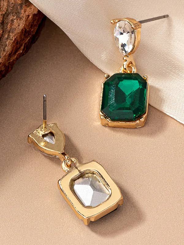 Green Color Block Square Drop Earrings Gold for wholesale by Marmo