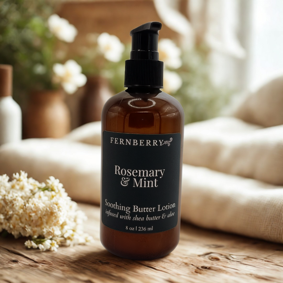 Fernberry - Vente Crème/lotion pour le corps - Lotion Beurre Apaisante Romarin & Menthe 8oz.1
