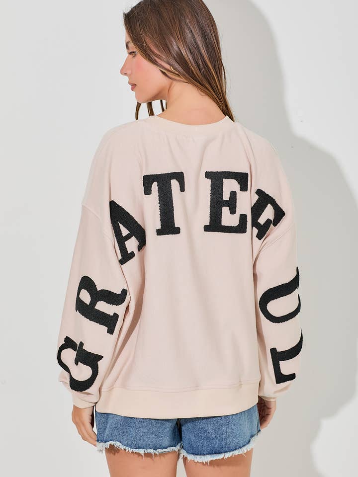 Baevely by Wellmade USA - Wholesale Graphic Sweatshirt - Women's - GRATEFUL PUFF PRINT PULLOVER SWEATSHIRT
