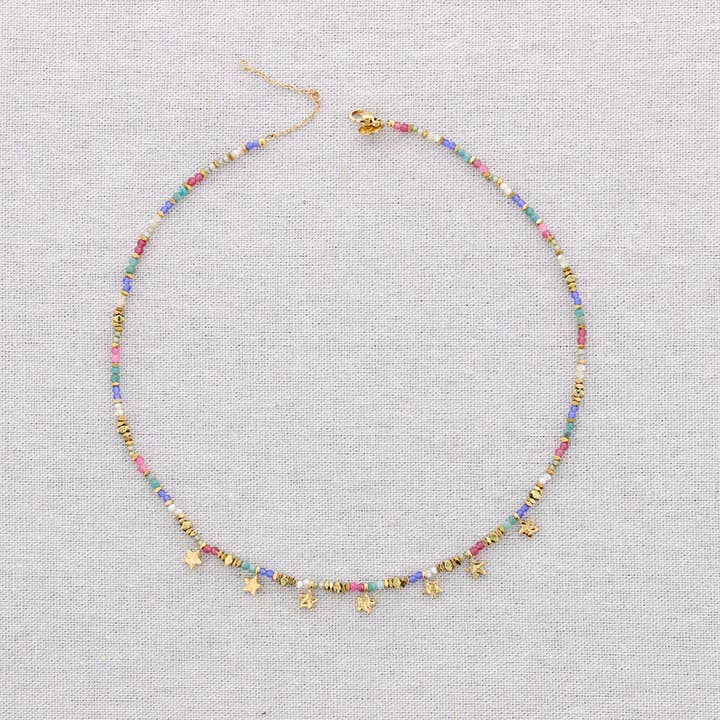 Collier Ras-du-cou Acier Perles Pierre Pendentifs Étoiles pour la vente par Sonata