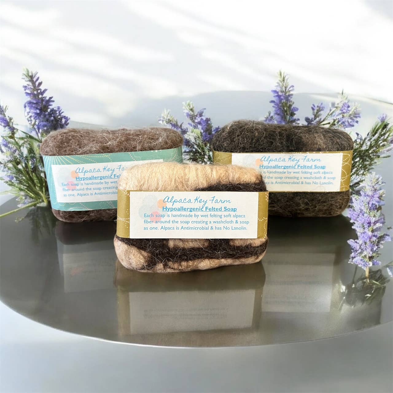 Alpaca Key Farm LLC - Vente Pains de savon - Savon en Alpaga Feutré Barre Cadeau Exfoliante Naturelle - Lait/Karité