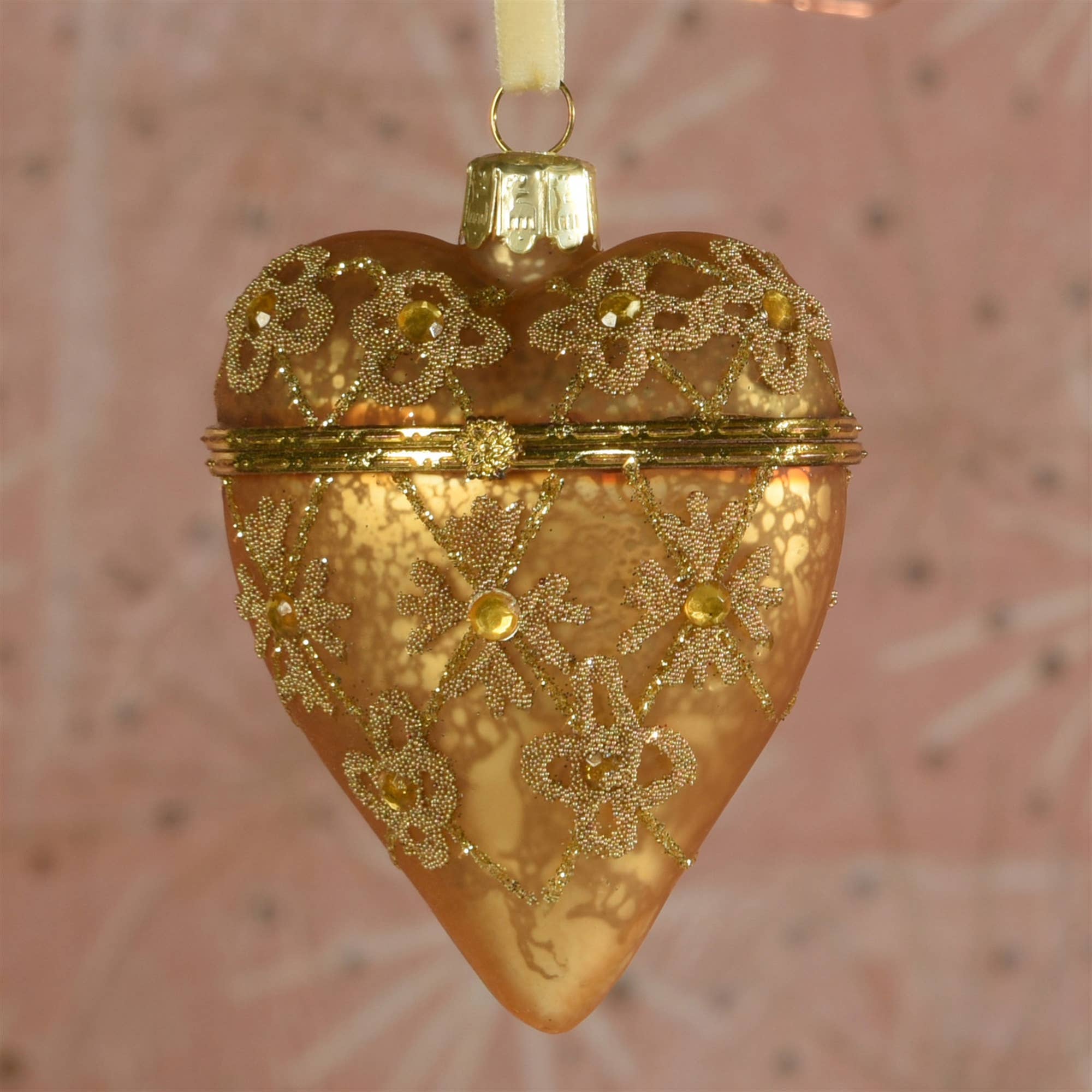 HomArt - Wholesale Ornament - Bejeweled Heart Locket Ornament, Glass - Gold - Gold2