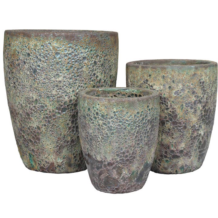 Vicci Keramik Pflanzgefäß Set/3 – Grün Antik Tidi für den Großhandel von The Farmer's Daughter