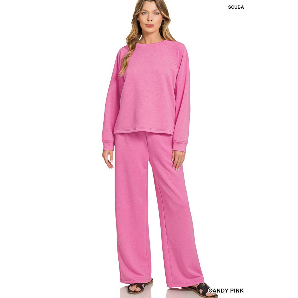 HiteJeans - Wholesale Lounge Set - Women's - Scuba crewneck pullover wide pants 2 pieces set22