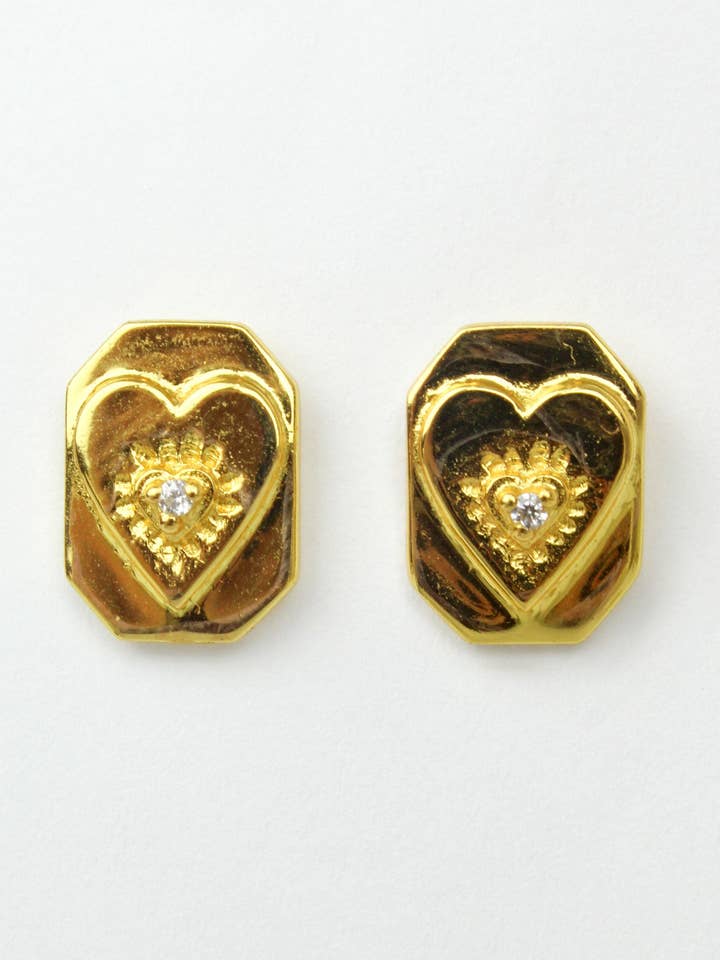 GOLD CRYSTAL HEART STUD for wholesale by My Doris