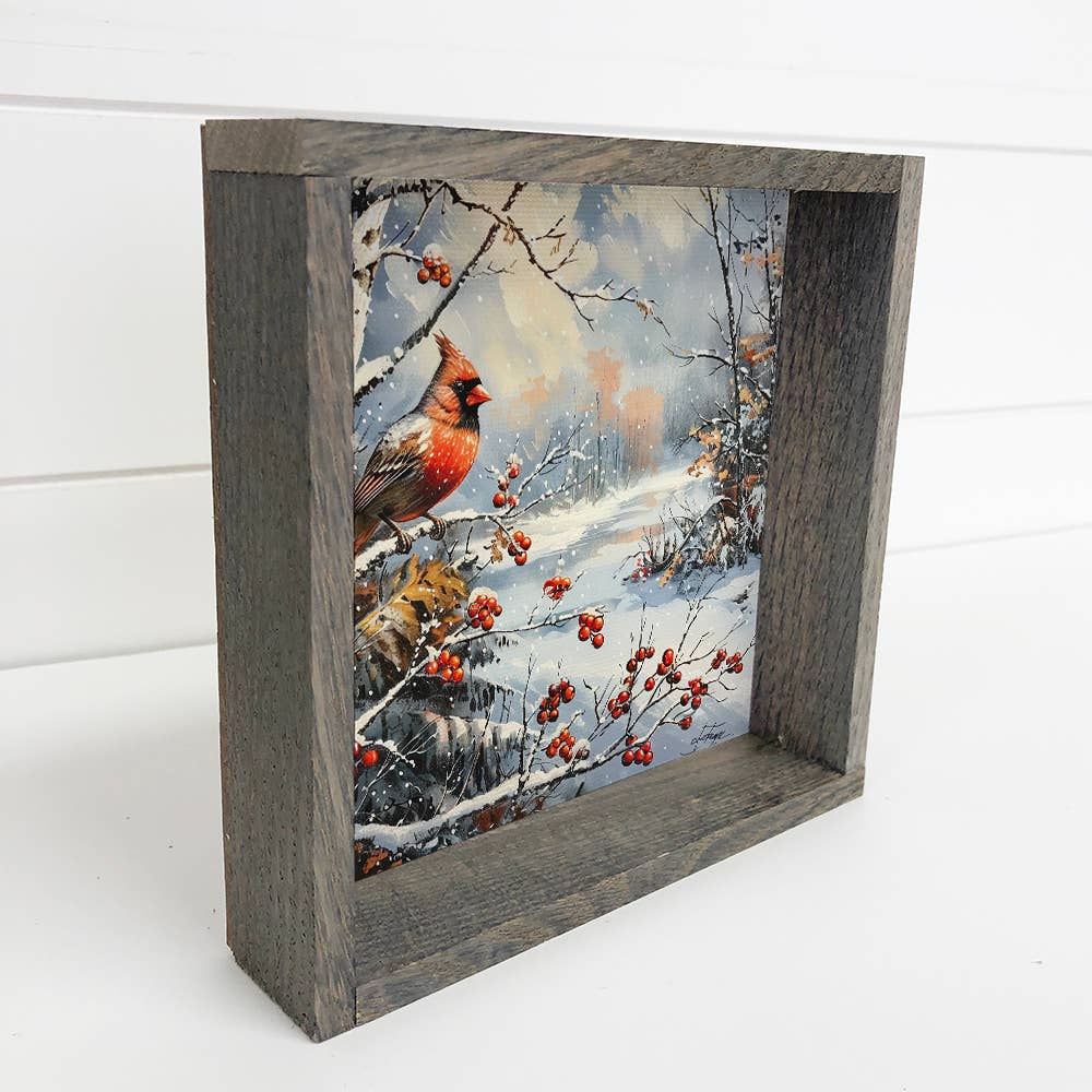 Hangout Home – wholesale Väggskylt – Kardinal i snöig vinterscen - Vinterfågel Canvaskonst 1