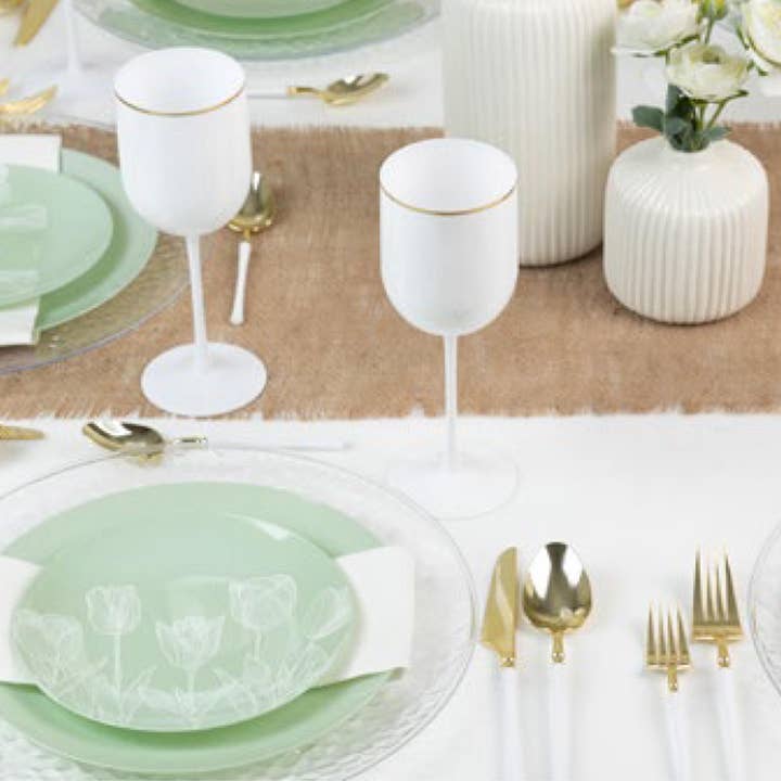 EcoQuality - Wholesale Disposable plate - Plastic Tulip Mint Green Dinner Plates Combo Party Set5