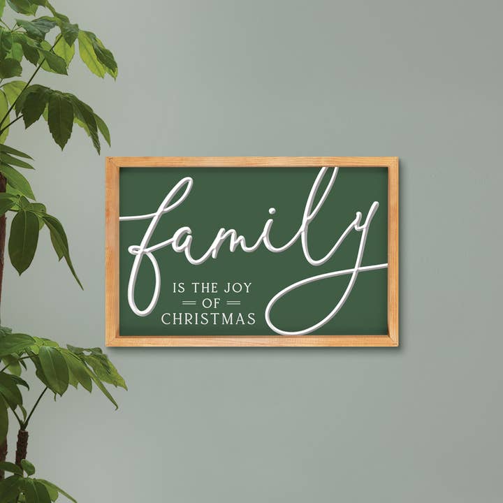 Family Is The Joy Of Christmas Carved Framed Art for wholesale by P. Graham Dunn