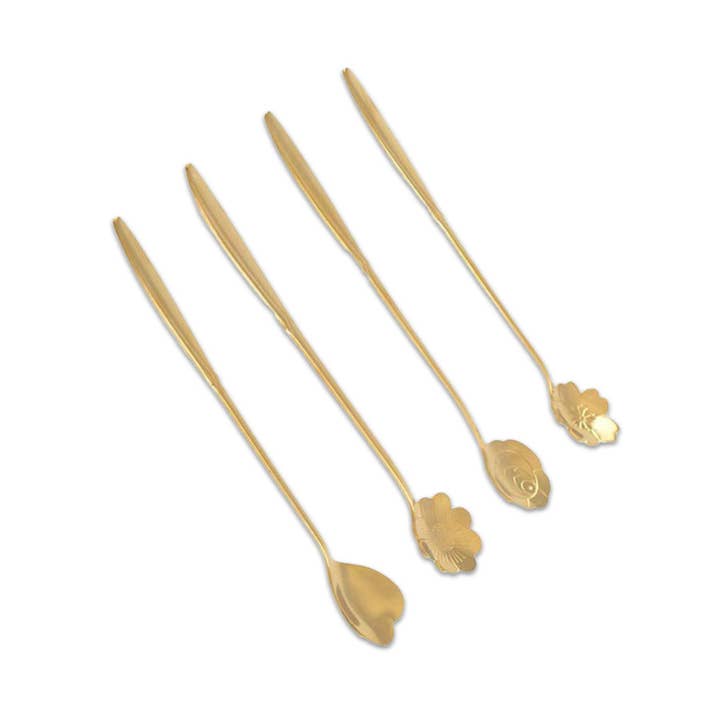 Set van 4 lange gouden lepels met bloemmotief voor wholesale door AULICA