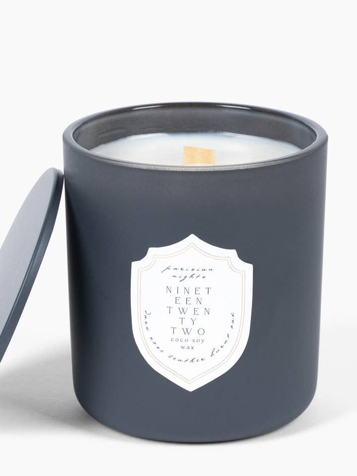 Parisian Nights | Sultry Dark Rose Candle Glass Jar with Lid for wholesale by Nineteen Twenty Two Candle Co.