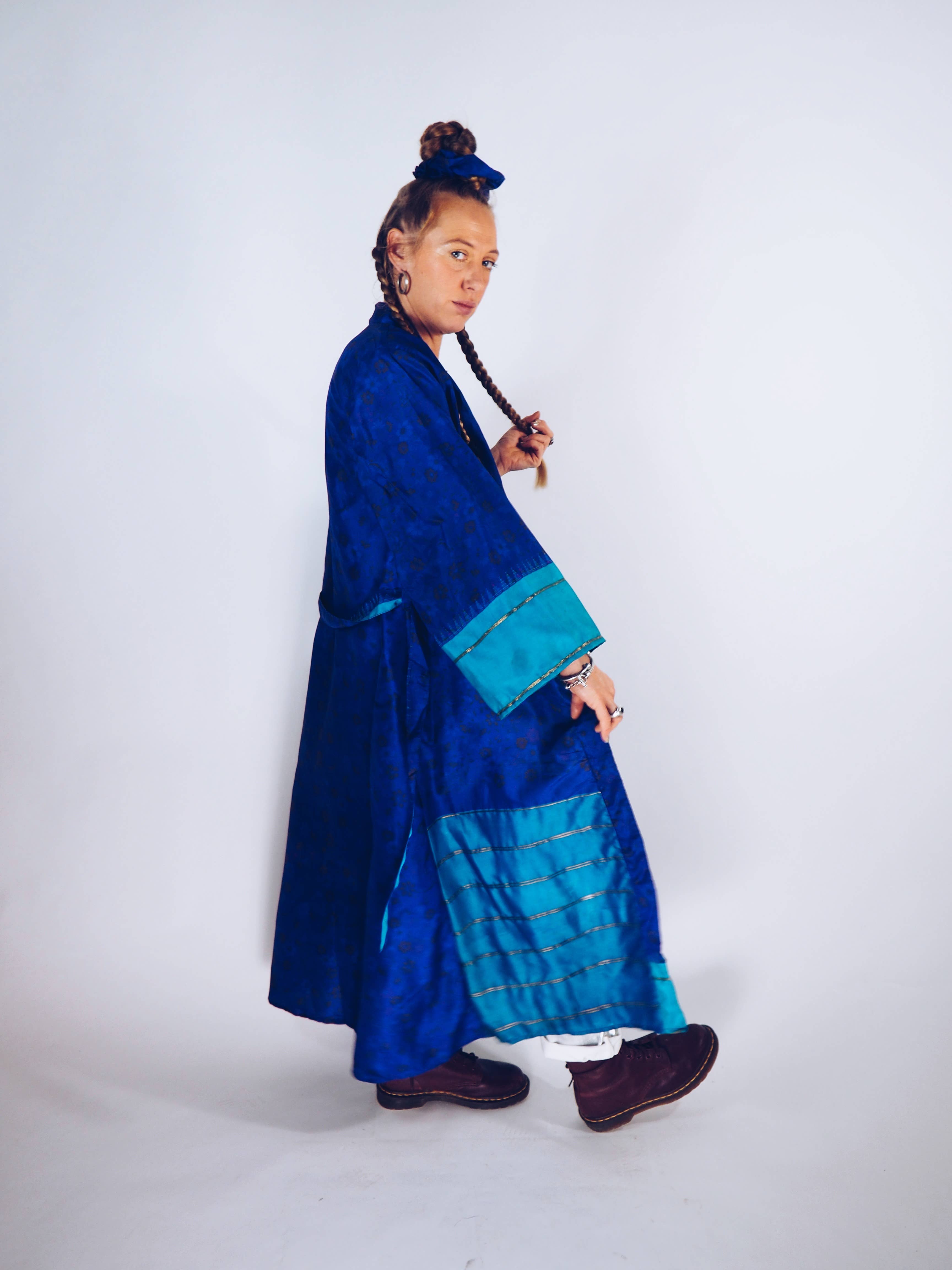 Vagabond Ibiza - Wholesale Kimono - Women's - The Kardash Kimono Long – Up-cycled Vintage Sari Kimono 3