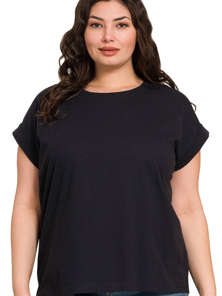 ,....SI-27019 Plus Round Neck Folded Short Sleeve T Shirt for wholesale by 42POPS