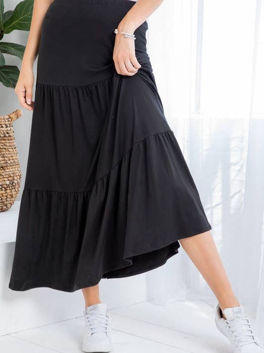 Jupe Longue Unie à Étages - Taille 1XL pour la vente par Rose Mellow Fashion