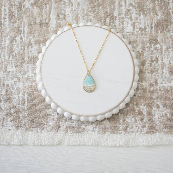 Custom Sand Mother of Pearl Wave Necklace | Gold Drop for wholesale by Sandy Beaches Shop