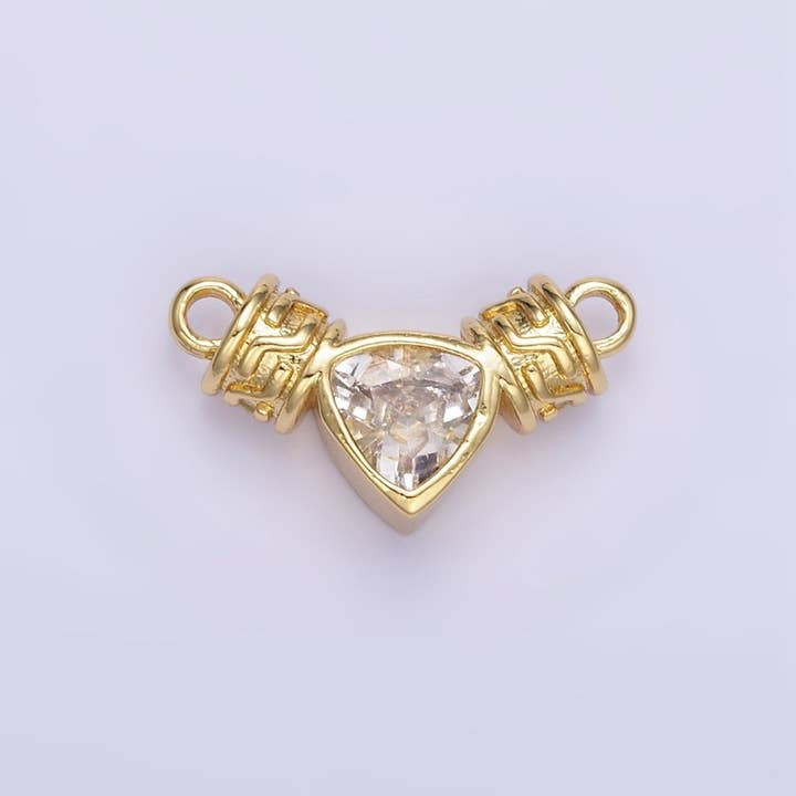 Connecteur Tube Géométrique Triangle CZ Clair Plaqué Or 24K | F165 pour la vente par Aim Eternal