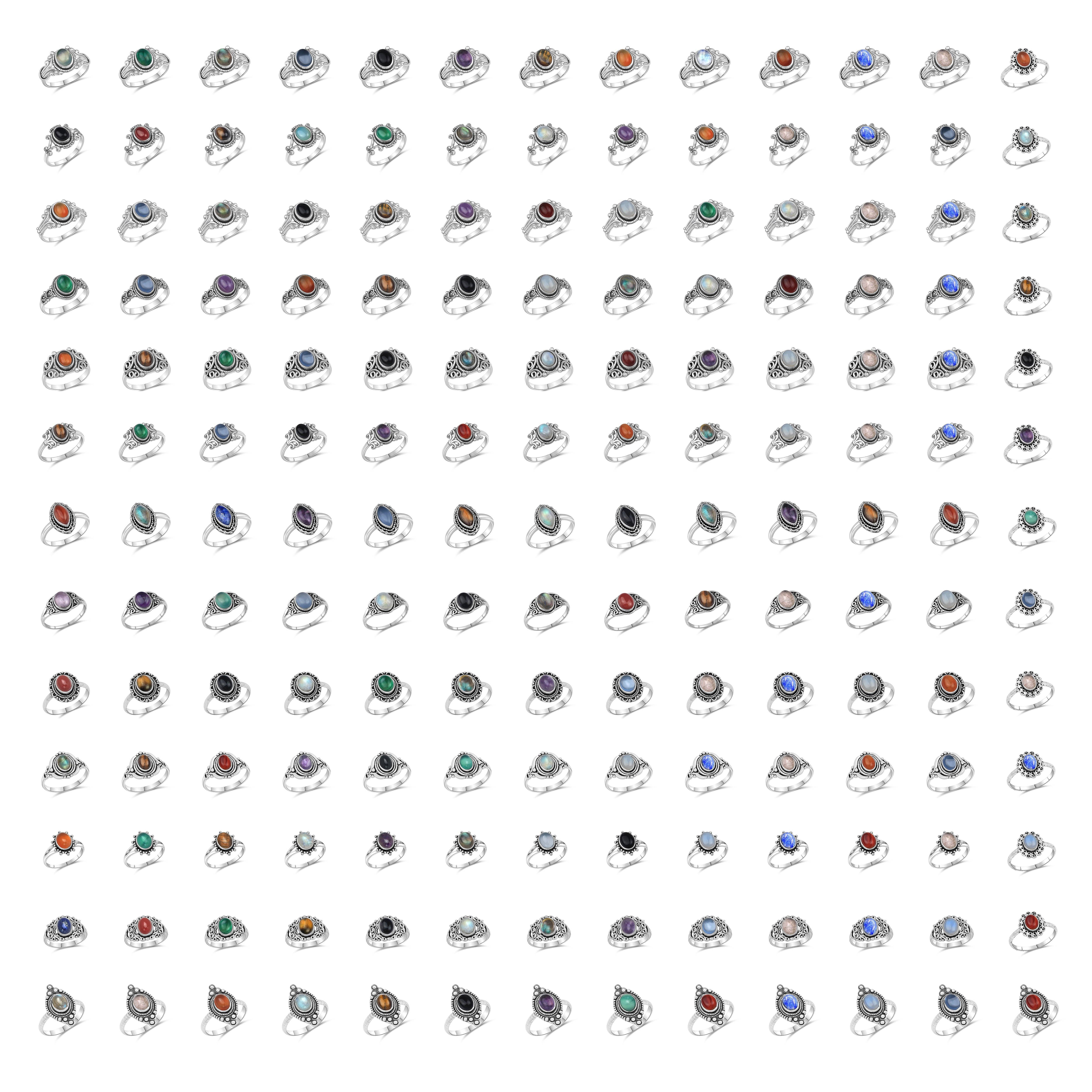 Handmade Jewels – Engroshandel Båndring – Delikate Stable Ringe, Sølvbelagt – Assorterede, Boho Stil Med Naturlige Krystaller, Engros7