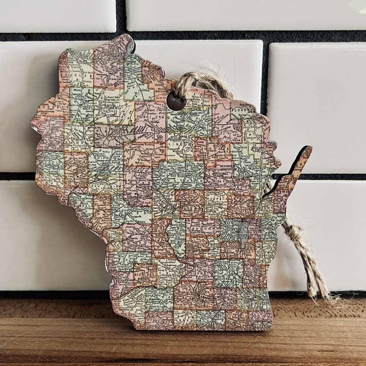 Wisconsin Map Ornament – Vintage State Christmas Décor for wholesale by The Farmer's Wife