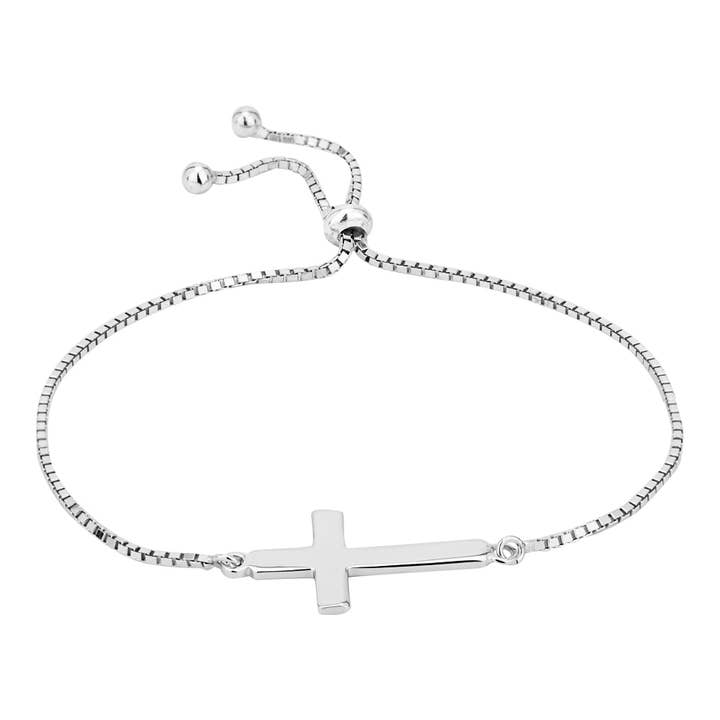 Bracelet ajustable Vanbelle en argent sterling avec croix horizontale pour la vente par Vanbelle