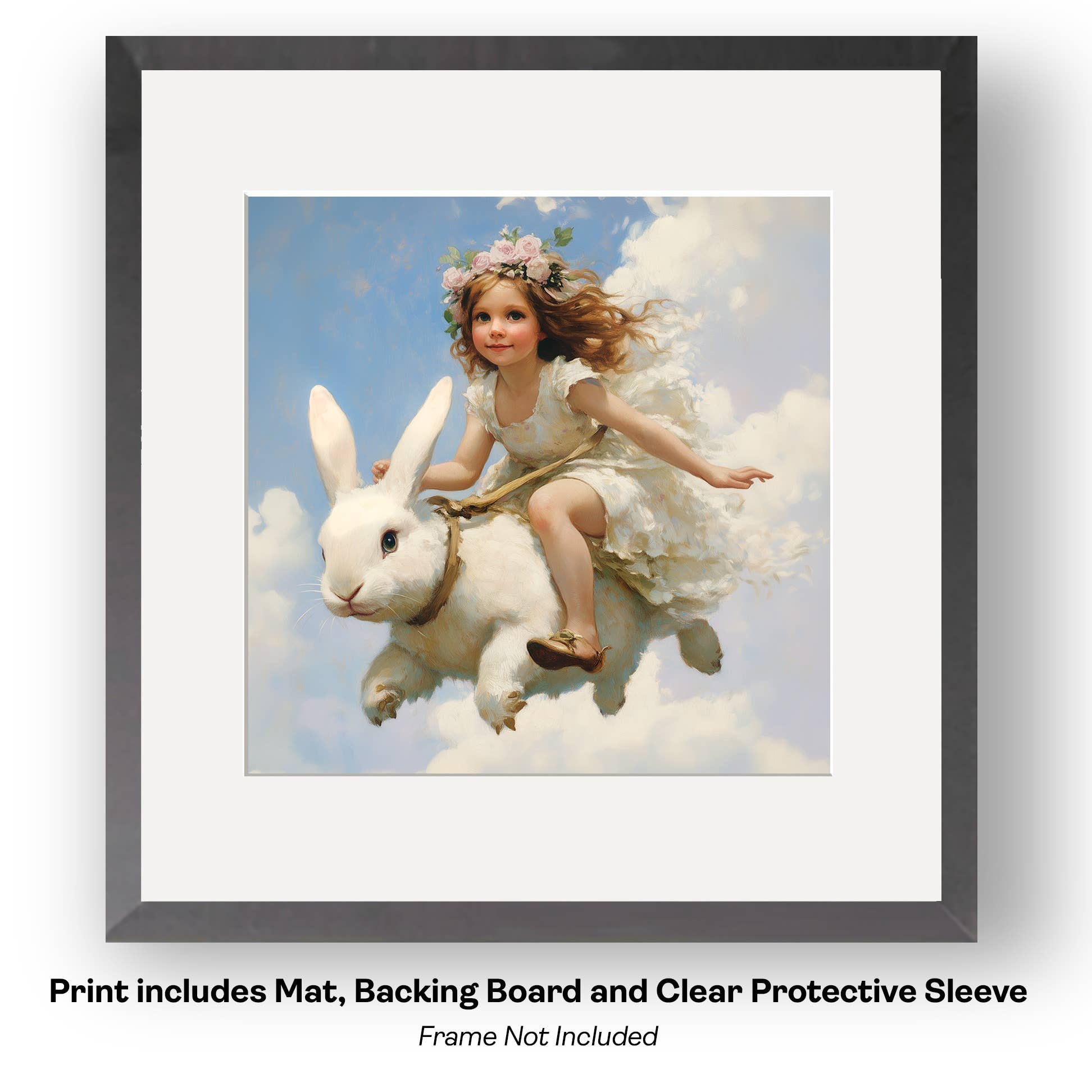 Mowbi – wholesale Art print – Fairy Riding a Hummingbird -  Fairy Art Prints – 8″x8″ Artwork in 12″x12″ Mat13