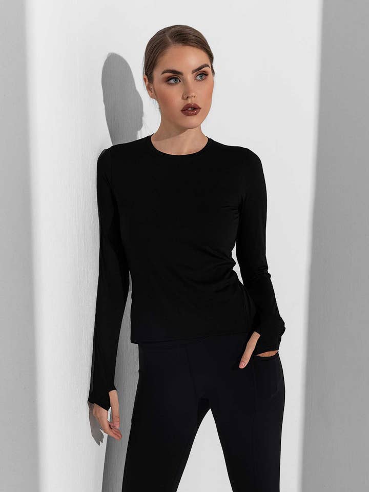 Klassieke ronde hals met lange mouwen - Zwart voor wholesale door Inphorm