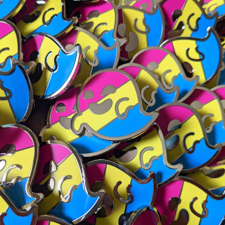 Cunning Linguist Co. - Wholesale Lapel Pin/Button - Pantergeist - pansexual pride, LGBTQIA+ ghost enamel pin