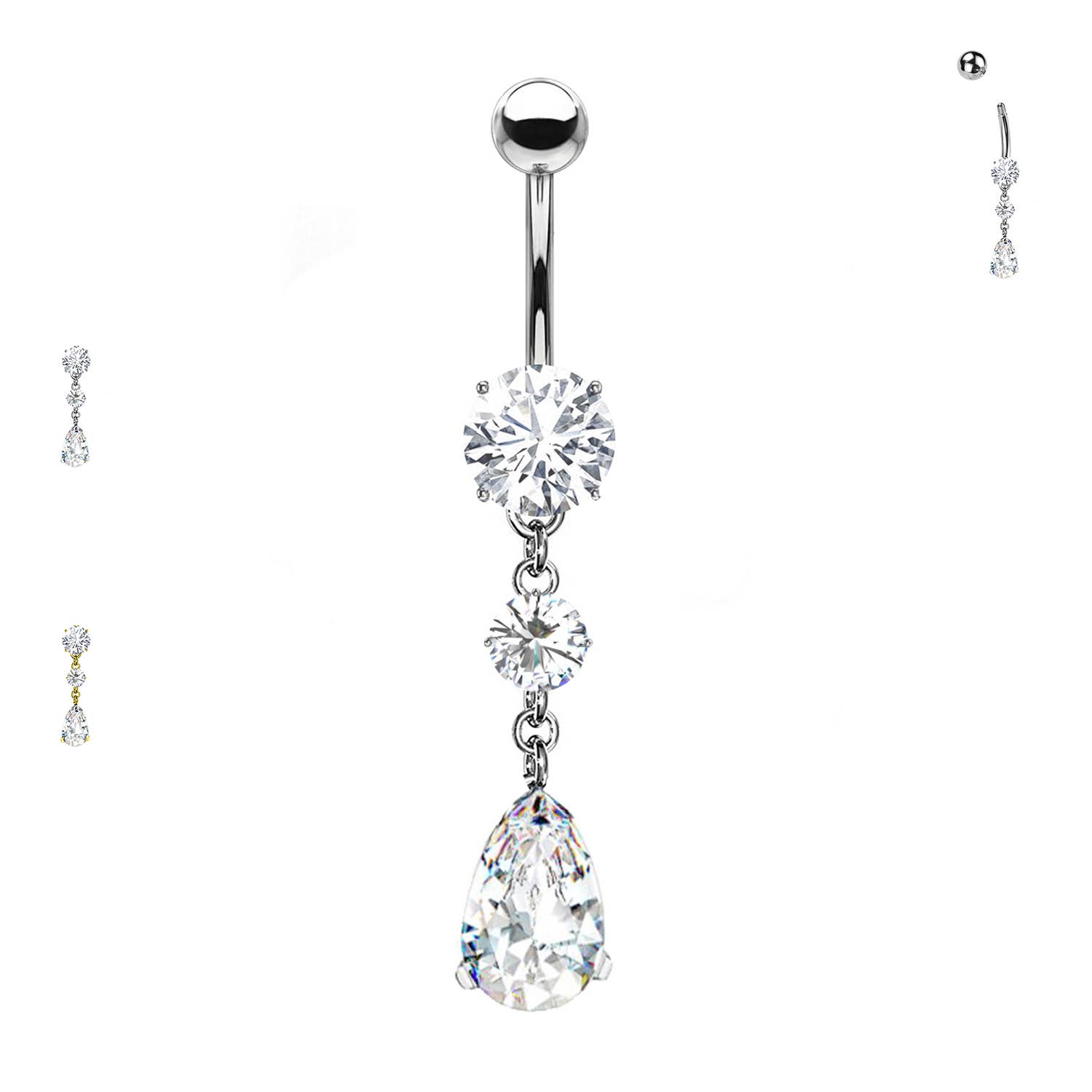 Awaken - Vendita all'ingrosso Piercing ad anello per ombelico - PD-165 Piercing Banana Ombelico con 3 Cristalli1