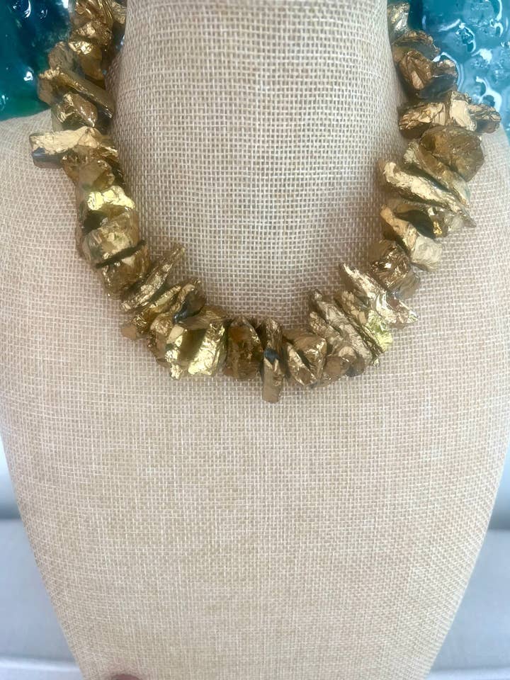 Golden Druzy Nugget Statement Necklace for wholesale by Grace Designs