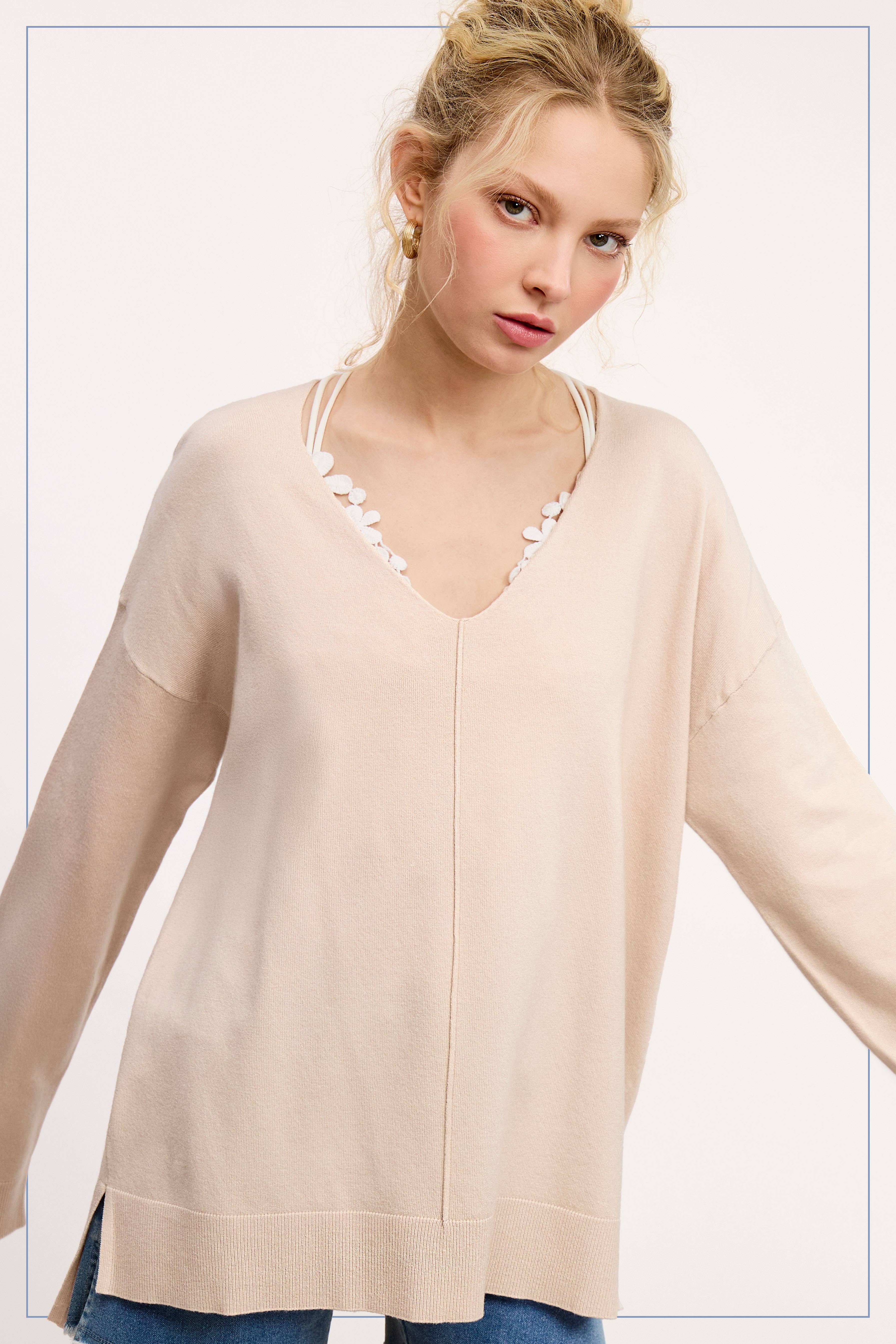 La Miel - Wholesale Knit Sweater - Women's - JBS3122-Stretchy V-neck Long Sleeve Lightweight Knit Top18