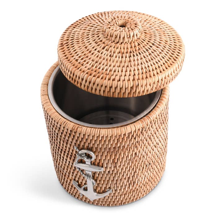 Vagabond House - Wholesale Ice Bucket - Anchor Hand Woven Wicker Rattan Lidded Ice Bucket