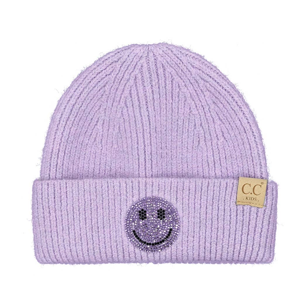 Fashion City - Wholesale Beanie - Kinderen - Happy Face muts met strass patch en manchet voor kinderen1