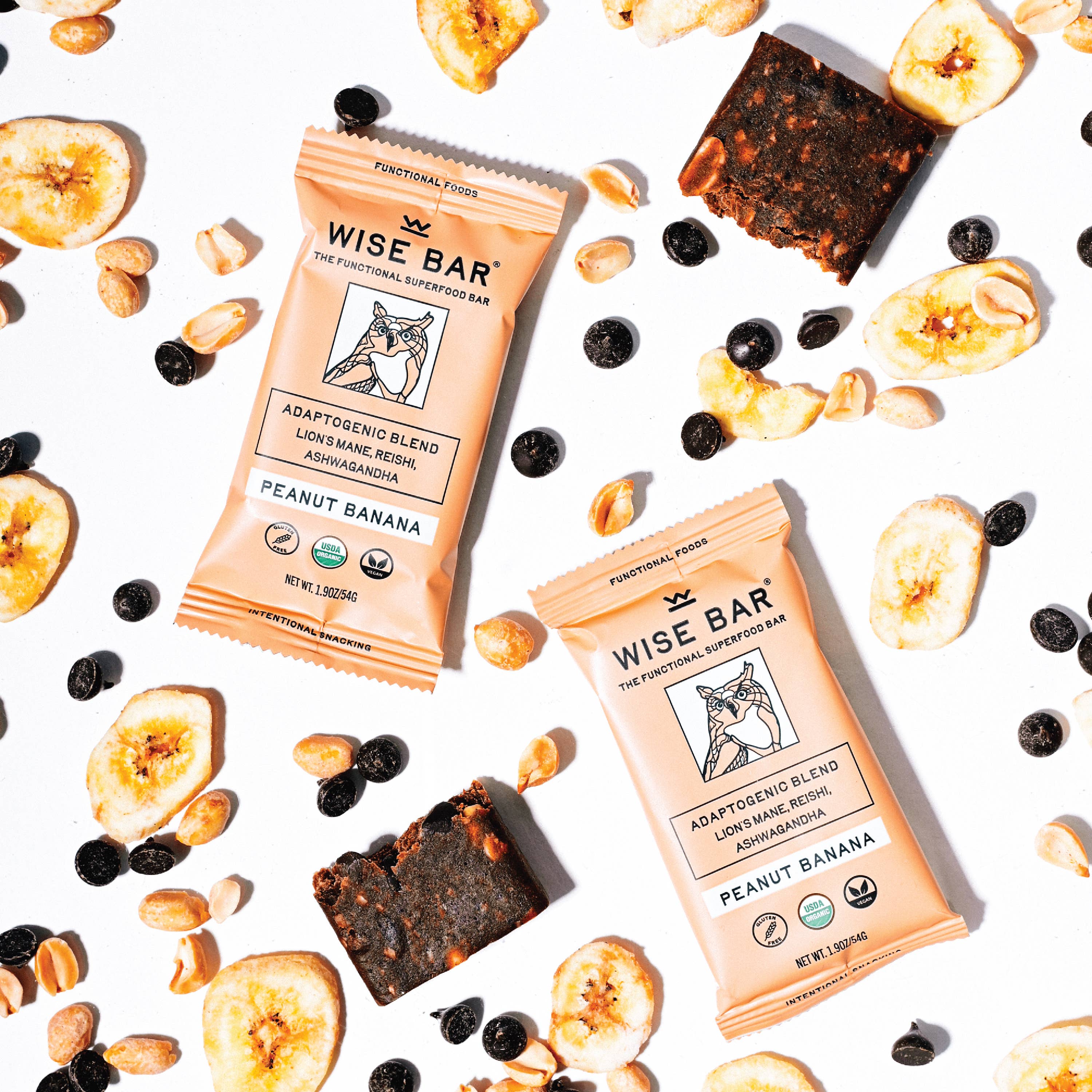 Wise Bar - Vente Barres de céréales - Barre nutritionnelle adaptogène aux arachides, bananes et champignons (12 barres)6