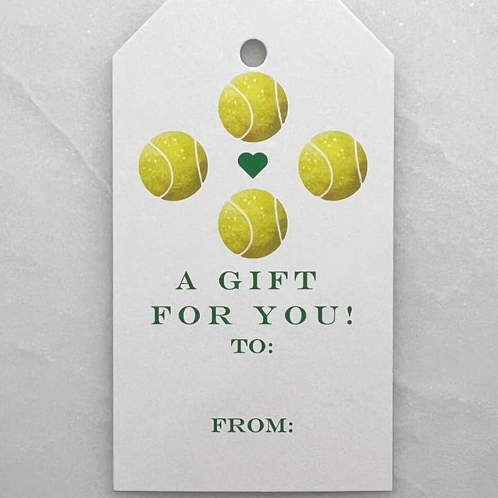 Mimi Paper LLC - Venta al por mayor Etiquetas de regalos - Set de etiquetas de regalo - Pelotas de tenis y corazones