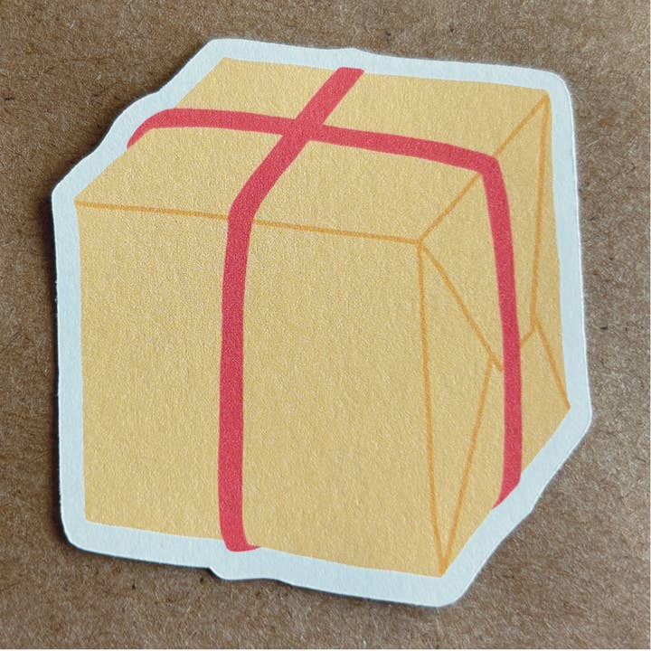 Autocollant cadeau de paquet en papier brun attaché avec de la ficelle pour la vente par AnneArchy