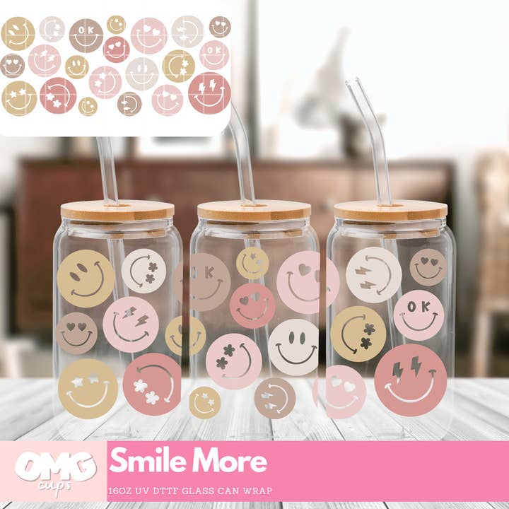 Smile More UV DTF Wrap | (Glass Not Included) for wholesale by OMG Cups!