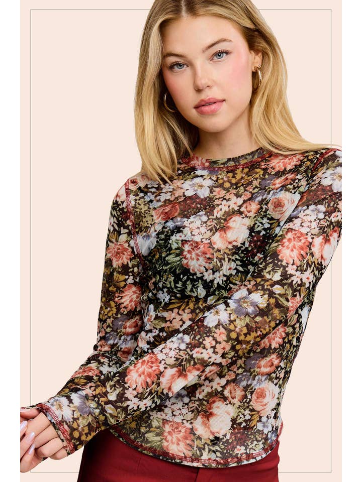 La Miel – wholesale T-shirt – women's – JCT7700-Semi Sheer Crew Neck Long Sleeve Mesh Layering Top9