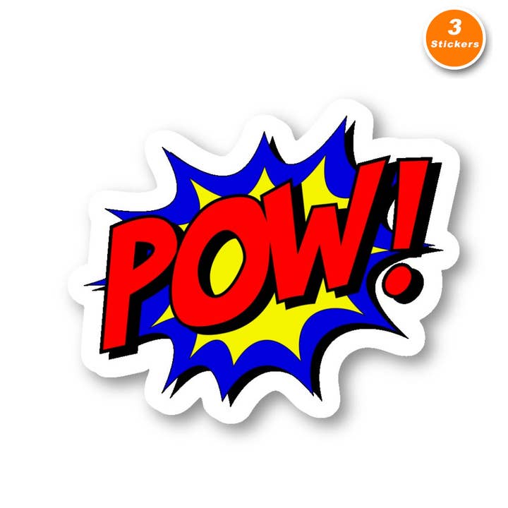 Pow Serietidningskonst 3-pack - Set med 2,5, 3 och 4 tums vinylklistermärken för laptop - Serietidningskonst för laptop, telefon, vattenflaska, bil och mer dekaler (3-pack) för wholesale av FunPopStickers