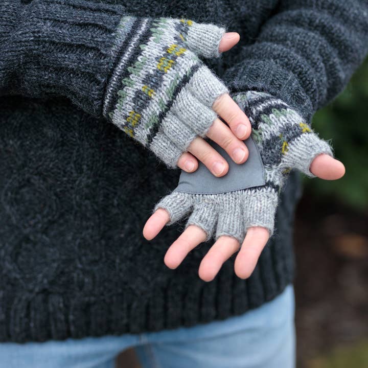 Axel Fair Isle Wool Knit Fingerless Gloves for wholesale by Lost Horizons Knitwear