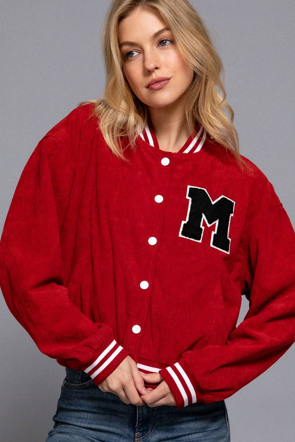 Active Basic | Active USA – wholesale College/Baseball Jacket - Women’s – Long Sleeve Corduroy Varsity Jacket27