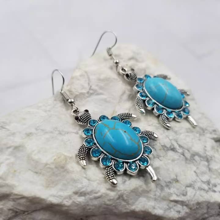 The Pretty Jewellery - Wholesale Dangle Earrings - Beach Turquoise Turtle Earrings
