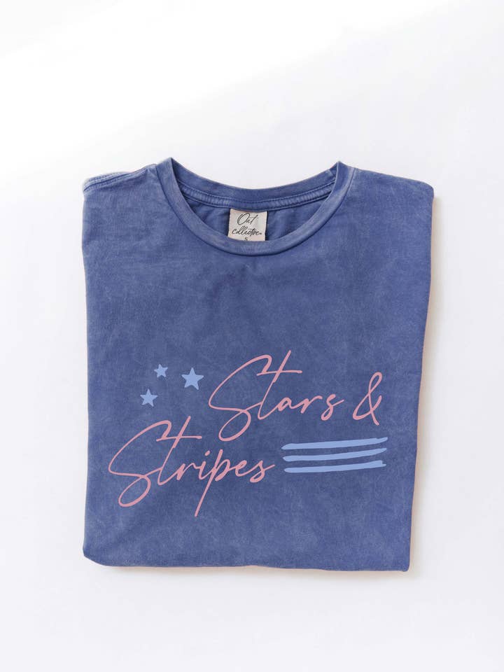 OAT COLLECTIVE - Wholesale Screen Printed T-Shirt - Women's - STARS AND STRIPES Mineral Washed Graphic Top