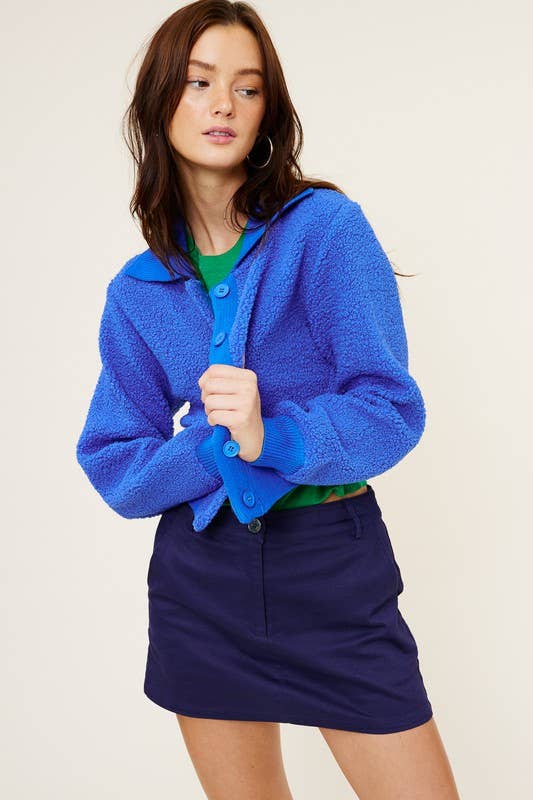 Mimosa - Wholesale Jacket - Women's - Cropped Teddy Jacket with Contrast Ribbed Collar10