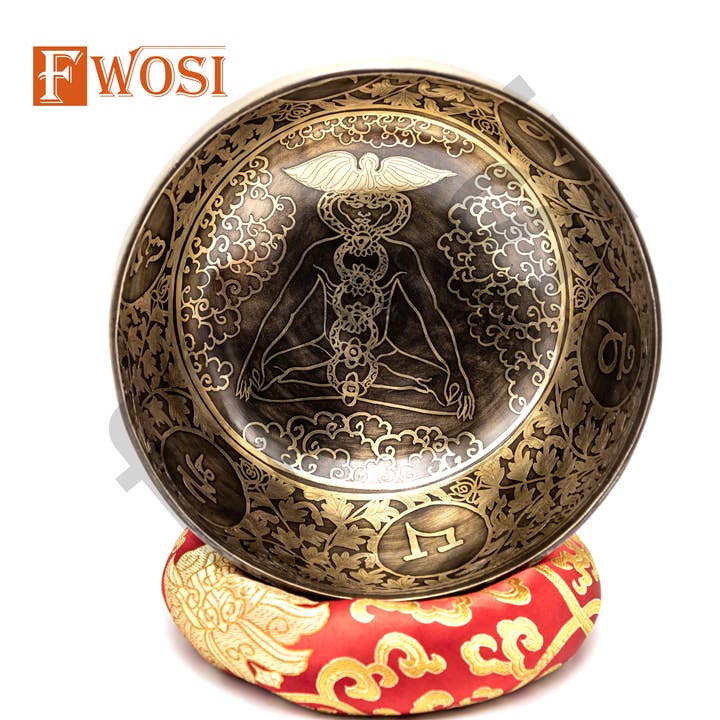 Fwosi - Vente Accessoire de méditation - Bol chantant antique fait à la main | Bowl de yoga mandala chakra3